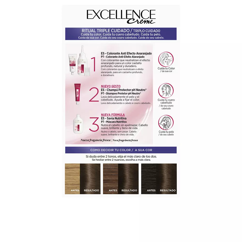 L'ORÉAL PARIS-EXCELLENCE BRUNETTE cor de cabelo 500 verdadeiro castanho claro-DrShampoo - Perfumaria e Cosmética