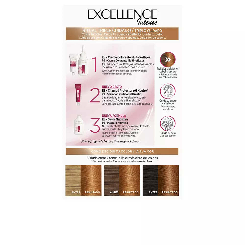 L'ORÉAL PARIS-EXCELLENCE INTENSE cor de cabelo 743 loiro cobre dourado 1 un-DrShampoo - Perfumaria e Cosmética