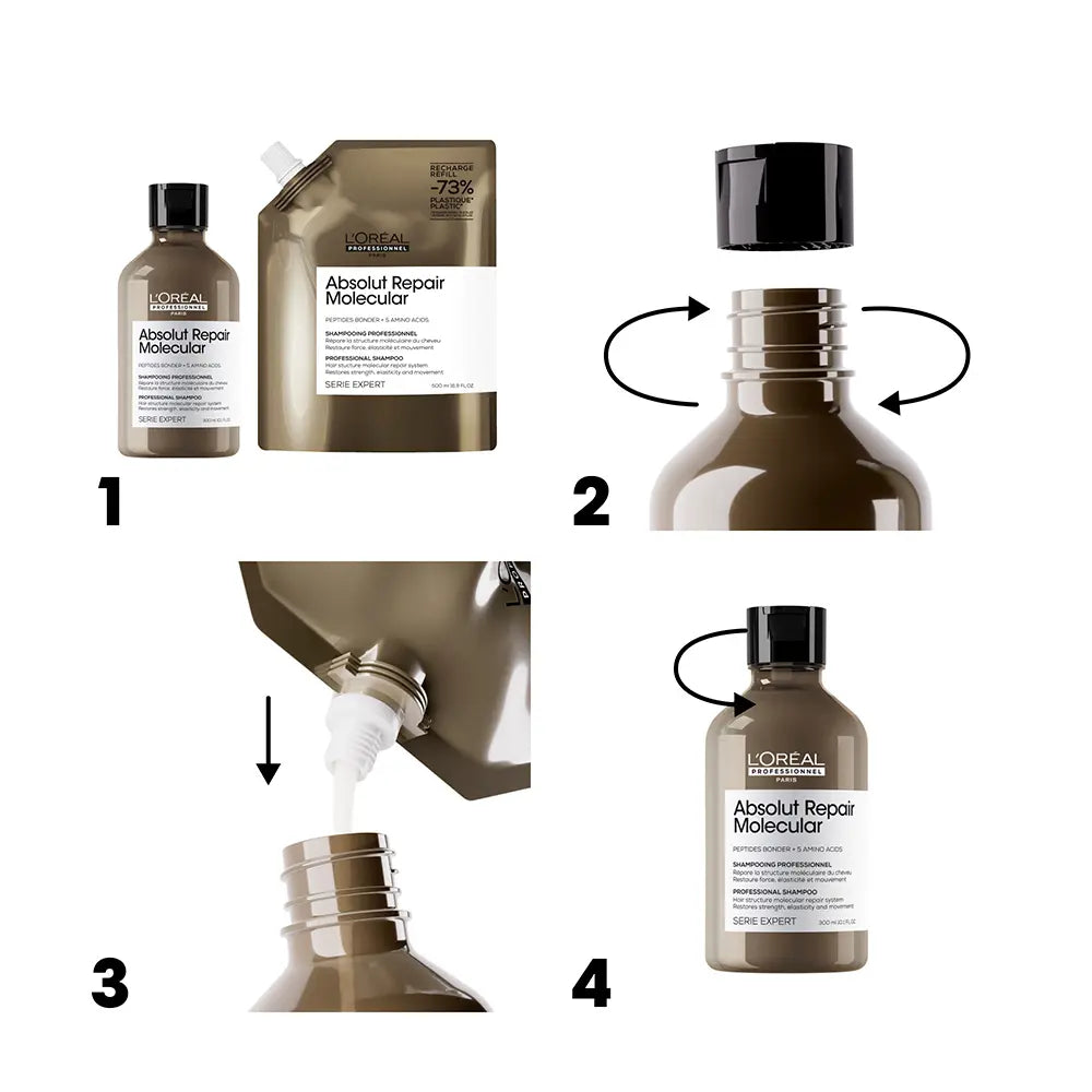 L'ORÉAL PROFESSIONNEL PARIS-ABSOLUT REPAIR MOLECULAR shampoo profissional sem sulfato para cabelos danificados recarga 500 ml-DrShampoo - Perfumaria e Cosmética