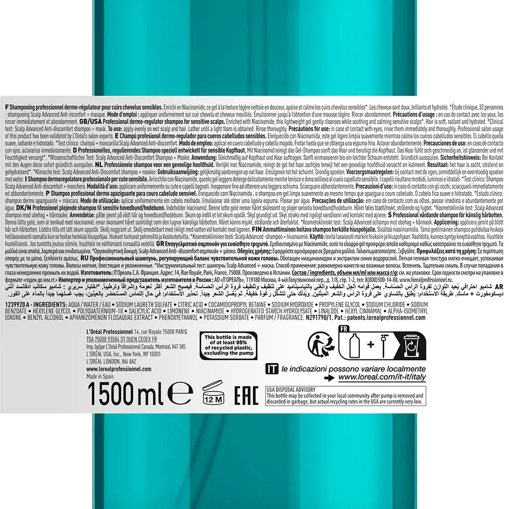 L'ORÉAL PROFESSIONNEL PARIS-SCALP ADVANCED anti-discomfort dermo-regulating shampoo 1500 ml-DrShampoo - Perfumaria e Cosmética