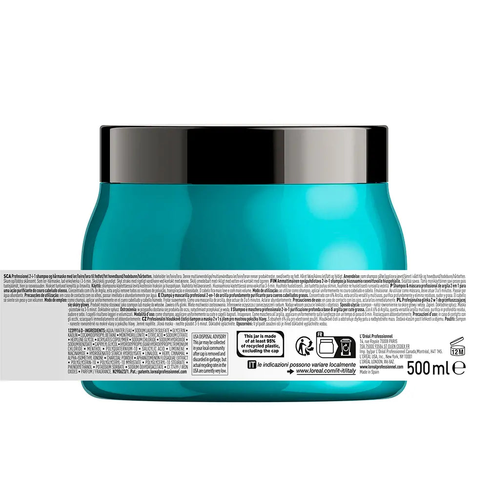 L'ORÉAL PROFESSIONNEL PARIS-SCALP ADVANCED anti oiliness 2 in1 shampoo mask deep purifier clay 500 ml-DrShampoo - Perfumaria e Cosmética