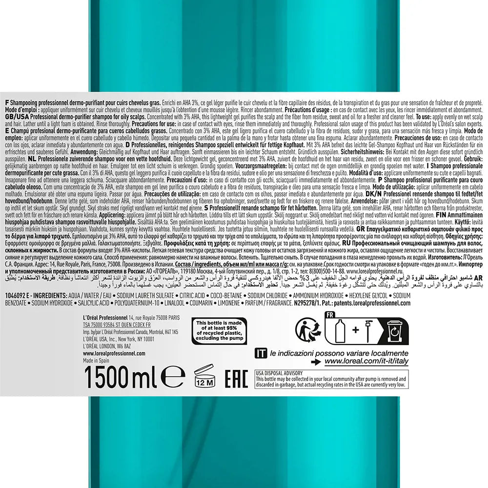 L'ORÉAL PROFESSIONNEL PARIS-SCALP ADVANCED anti-oiliness dermo-purifier shampoo 1500 ml-DrShampoo - Perfumaria e Cosmética