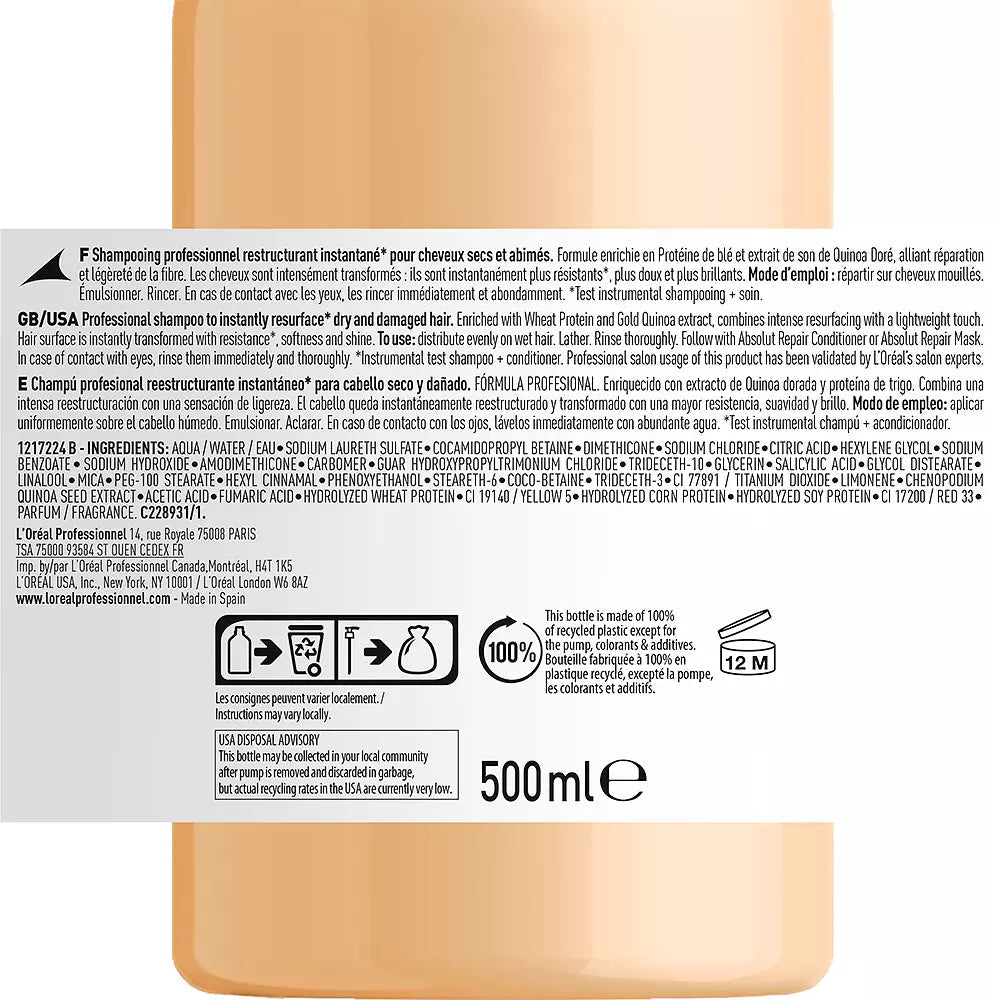 L'ORÉAL PROFESSIONNEL PARIS-Shampoo Absolut Repair Gold 500 ml-DrShampoo - Perfumaria e Cosmética