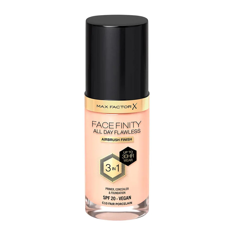 MAX FACTOR-FACEFINITY ALL DAY FLAWLESS 3 IN 1 foundation C10 fair porcelain 30 ml-DrShampoo - Perfumaria e Cosmética