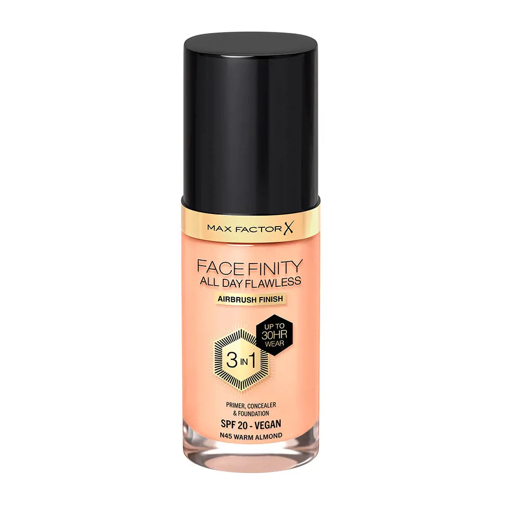 MAX FACTOR-FACEFINITY ALL DAY FLAWLESS 3 IN 1 foundation N45 warm almond 30 ml-DrShampoo - Perfumaria e Cosmética