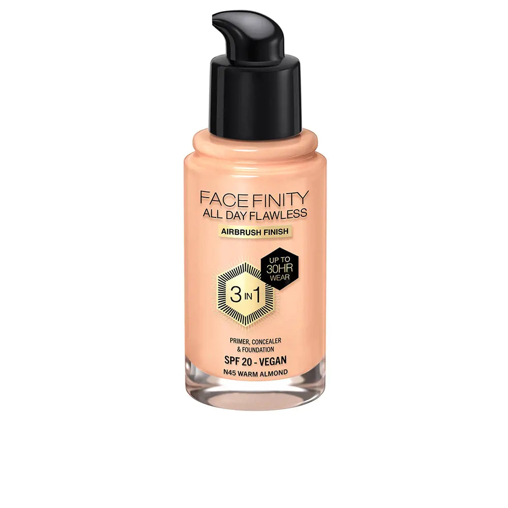 MAX FACTOR-FACEFINITY ALL DAY FLAWLESS 3 IN 1 foundation N45 warm almond 30 ml-DrShampoo - Perfumaria e Cosmética