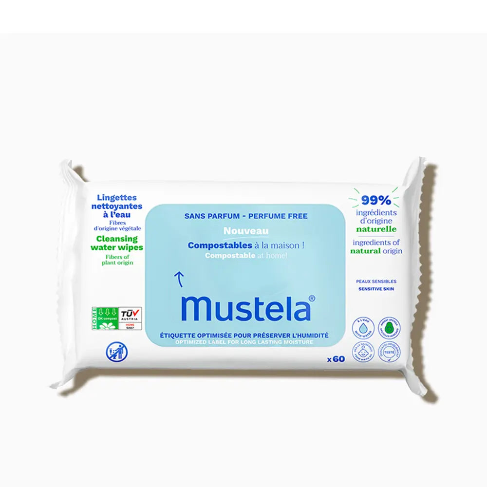MUSTELA-Toalhetes à base de água sem perfume BABY-CHILD compostáveis em casa 60 unidades-DrShampoo - Perfumaria e Cosmética