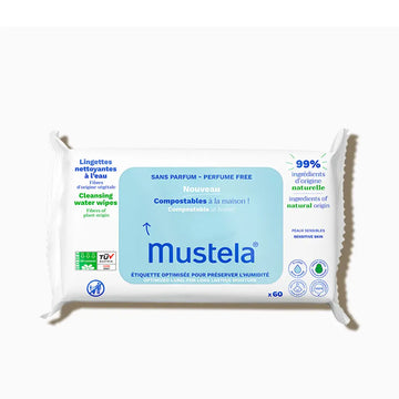 MUSTELA-Toalhetes à base de água sem perfume BABY-CHILD compostáveis em casa 60 unidades-DrShampoo - Perfumaria e Cosmética Imagen principal del producto