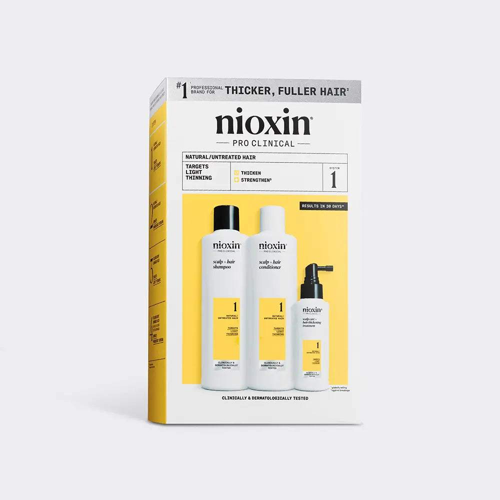 NIOXIN-SISTEMA 1 – Kit - Tratamento para Cabelos Naturais com Raleamento Leve 3 unidades-DrShampoo - Perfumaria e Cosmética