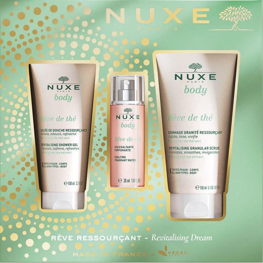 NUXE-Conjunto RÊVE DE THÉ GOMMAGE GRANITÉ RESSOURÇANT 3 peças-DrShampoo - Perfumaria e Cosmética