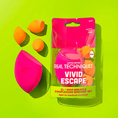 REAL TECHNIQUES-VIVID ESCAPE XL + MINI MILAGRO COMPLEXÃO ESPONJA CASE 4 pcs.-DrShampoo - Perfumaria e Cosmética