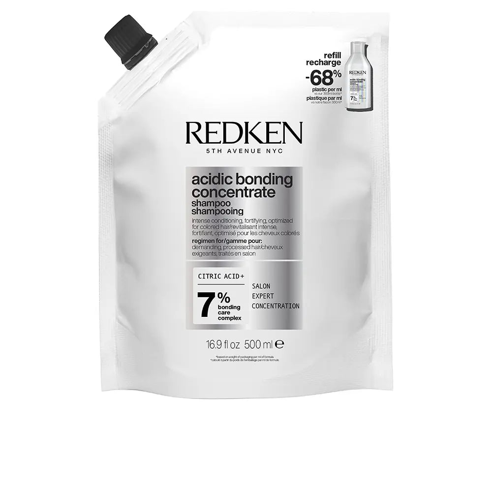 CONCENTRADO DE LIGAÇÃO ÁCIDA Refil de shampoo profissional sem sulfato para cabelos danificados 500 ml.