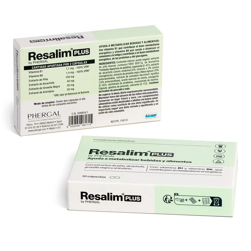 RESALIM-RESALIM PLUS, suplemento alimentar metabolizador para bebidas e alimentos, 10 cápsulas.-DrShampoo - Perfumaria e Cosmética