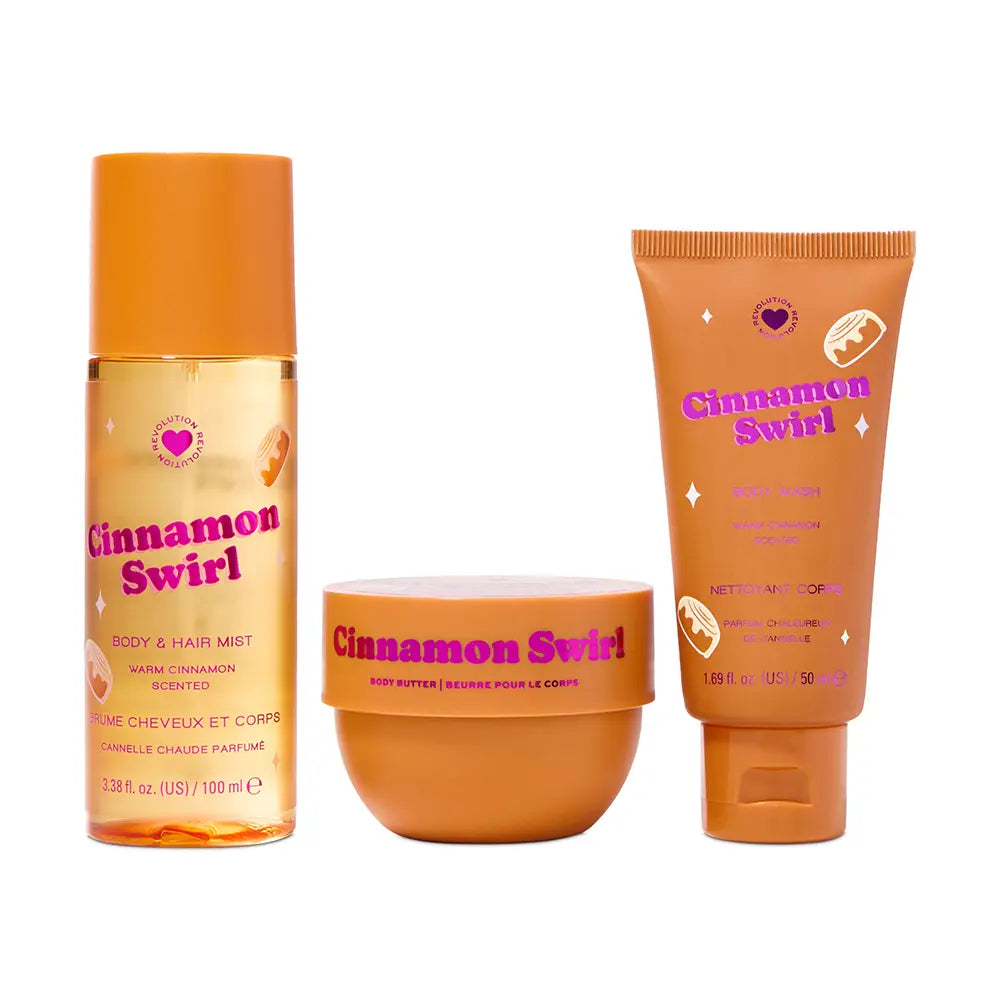 REVOLUTION MAKE UP-I HEART REVOLUTION CINNAMON SWIRL ESTOJO DE BANHO E CORPO 3 unid.-DrShampoo - Perfumaria e Cosmética