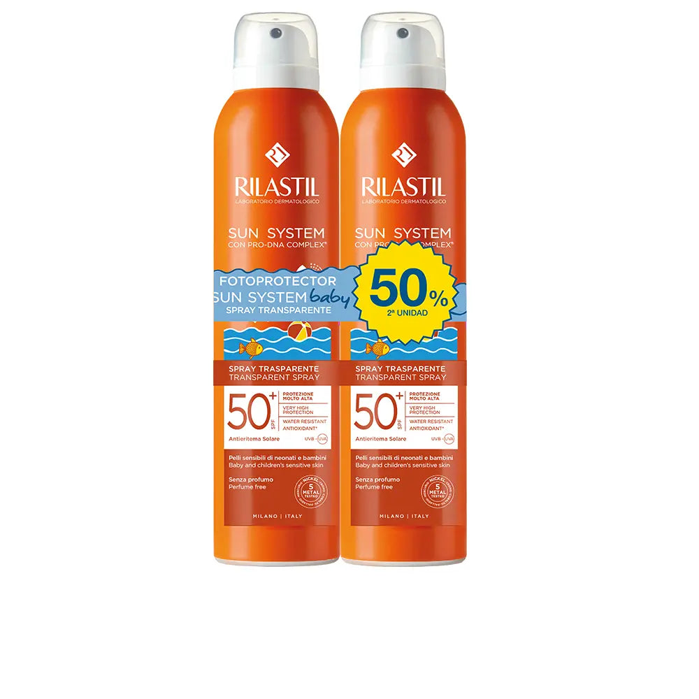 RILASTIL-SUN SYSTEM SPF50+ BABY spray transparente embalagem 2 x 200 ml.-DrShampoo - Perfumaria e Cosmética