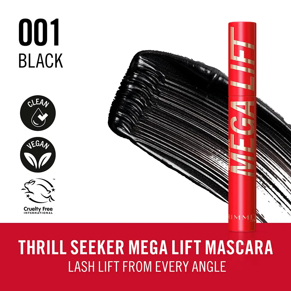 RIMMEL LONDON-MÁSCARA THRILL SEEKER MEGALIFT 001 Preto 125 ml.-DrShampoo - Perfumaria e Cosmética