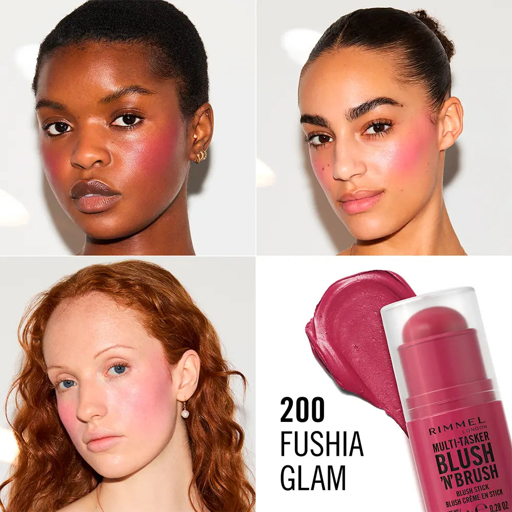 RIMMEL LONDON-MULTI TASKER BLUSH 39N39 BRUSH stick 200 Fushia Glam 8 gr.-DrShampoo - Perfumaria e Cosmética