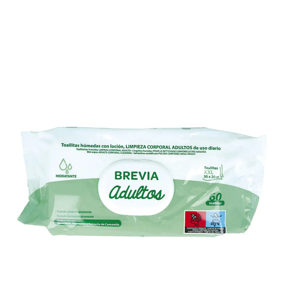 SALUSTAR-BREVIA toalhetes adulto com loção de limpeza 30x20 cm 60 ud-DrShampoo - Perfumaria e Cosmética