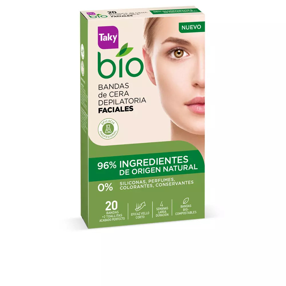 TAKY-BIO NATURAL 0% bandas de cera faciais depilatórias 20 uds-DrShampoo - Perfumaria e Cosmética