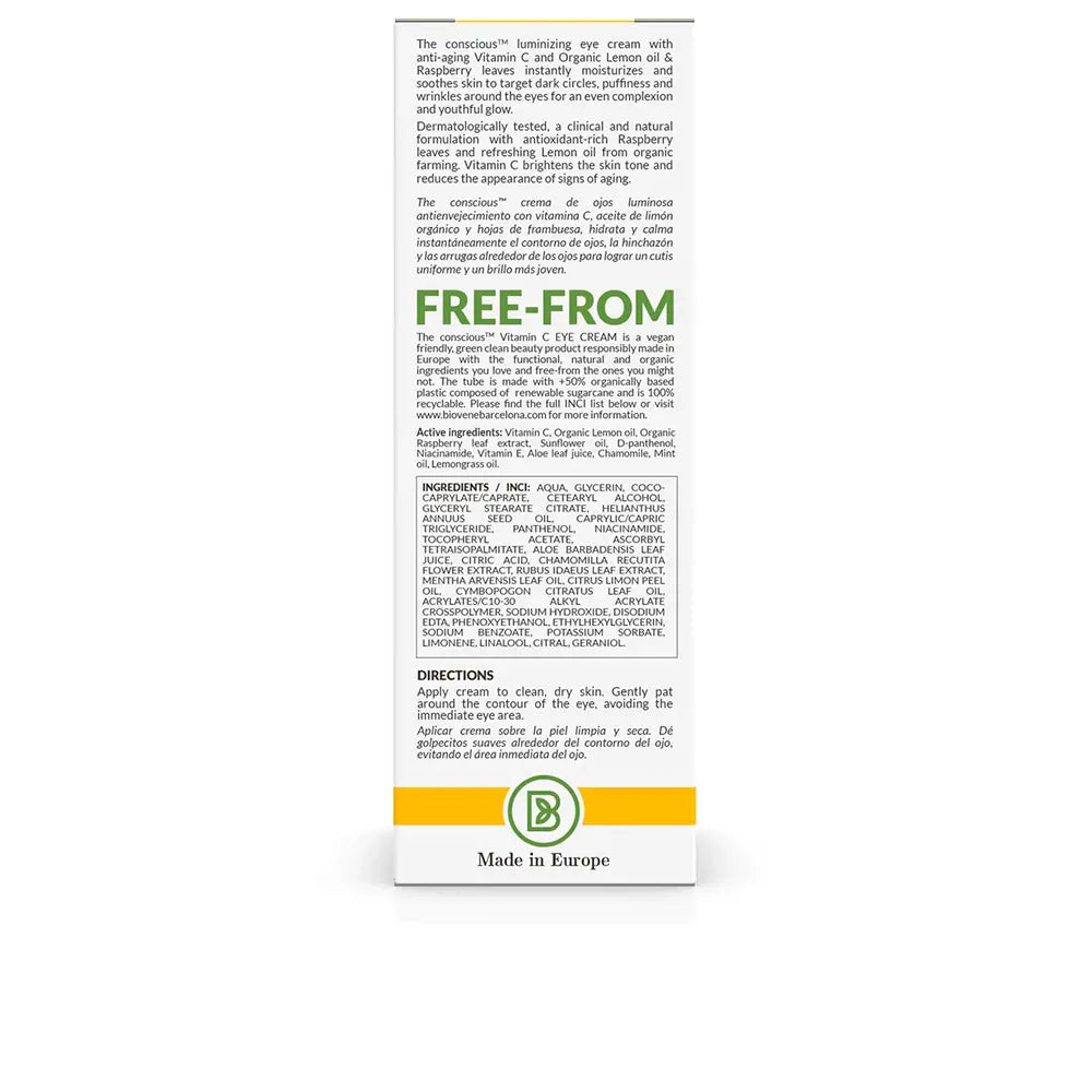 THE CONSCIOUS™-VITAMINA C creme iluminador de olhos orgânico limão e framboesa 30 ml-DrShampoo - Perfumaria e Cosmética