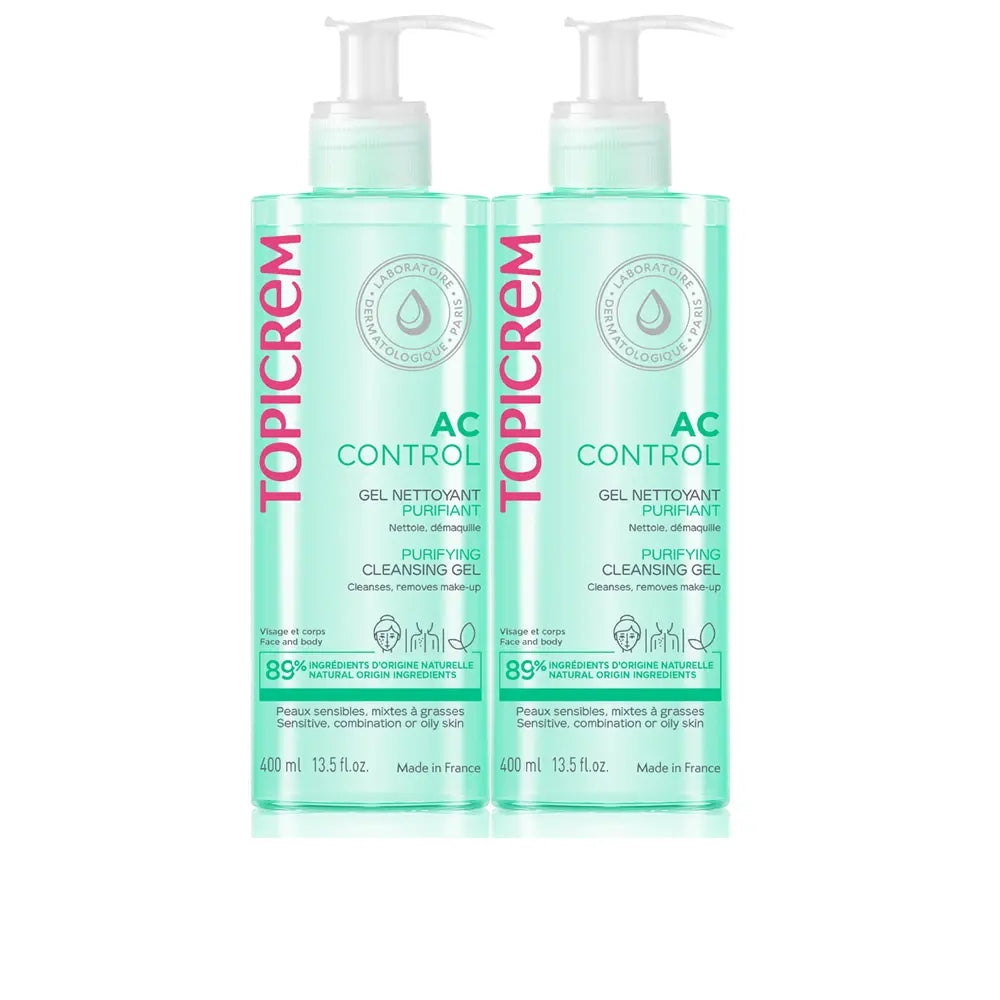 TOPICREM-Gel de limpeza purificante AC pack 2 x 400 ml.-DrShampoo - Perfumaria e Cosmética