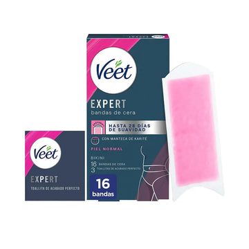 VEET-Tiras de cera depilatória para pele normal, 16 unidades.-DrShampoo - Perfumaria e Cosmética Imagen principal del producto
