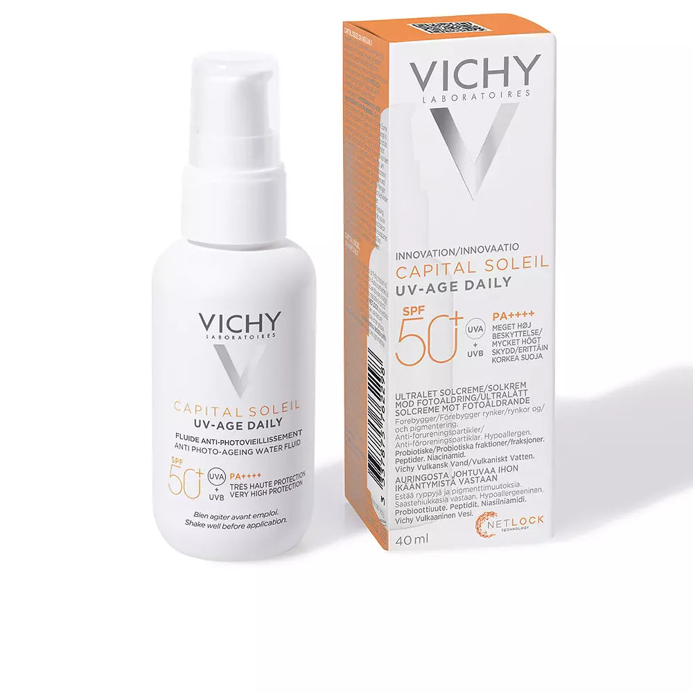 VICHY-CAPITAL SOLEIL UV AGE protetor solar diário fluido FPS 50+ 40 ml-DrShampoo - Perfumaria e Cosmética