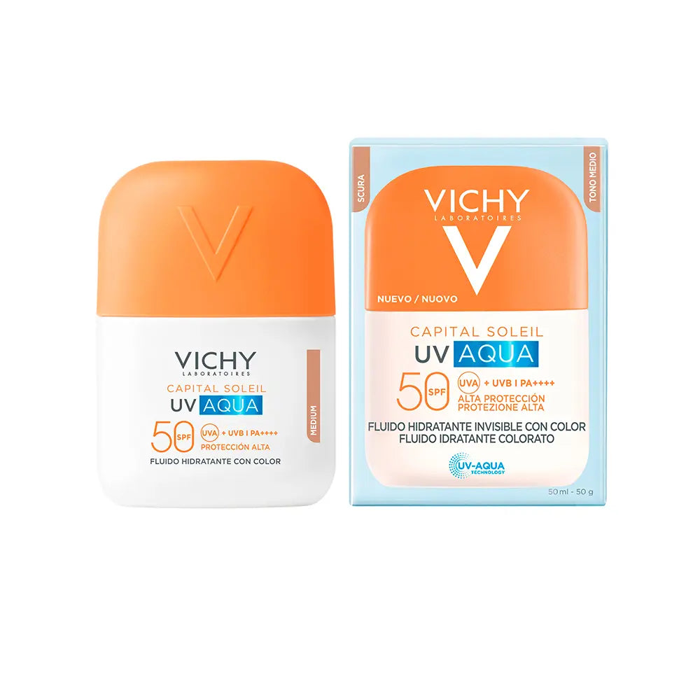 VICHY-CAPITAL SOLEIL UV AQUA fluido hidratante com cor FPS 50 #Médio 50 ml-DrShampoo - Perfumaria e Cosmética