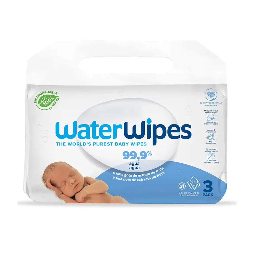 WATERWIPES-Lenços umedecidos WATERWIPES com 99,9% de água orgânica 180 u-DrShampoo - Perfumaria e Cosmética